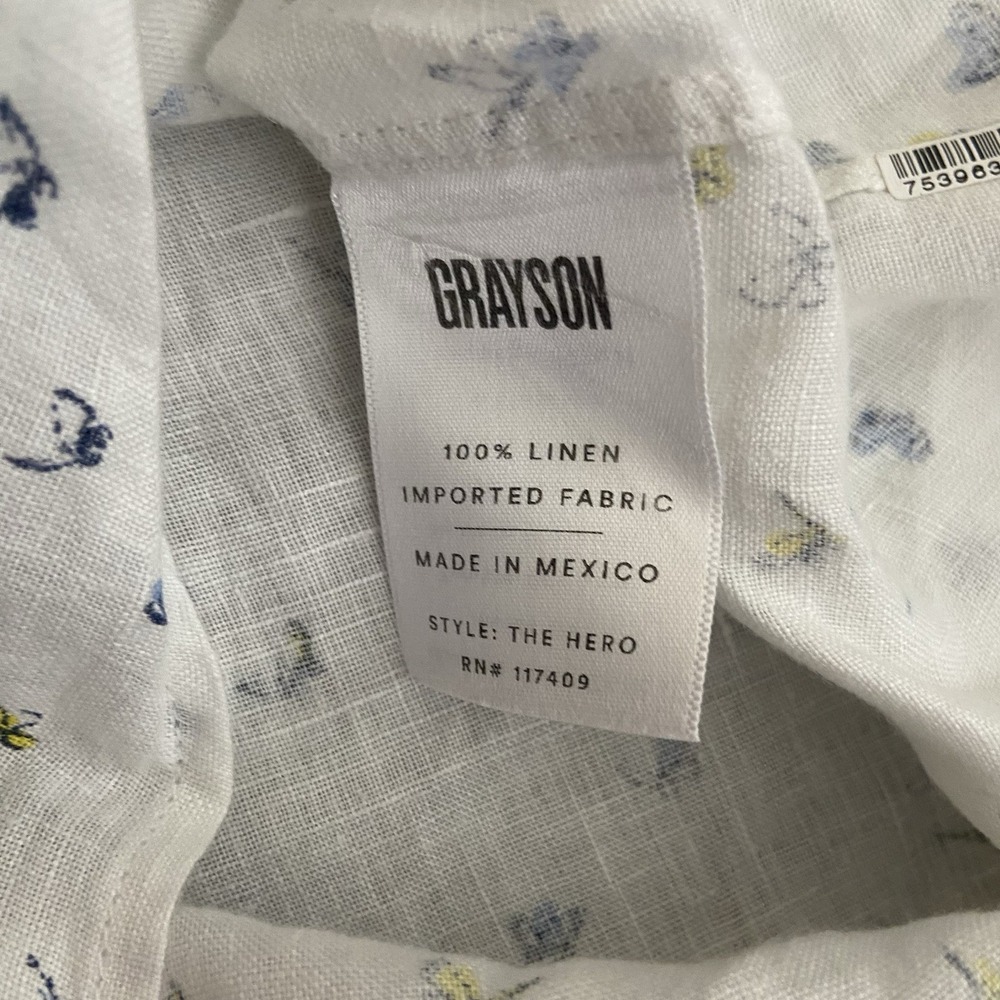 Grayson Frank & Eileen Hero Butterflies Linen Button-up Shirt White Sz 2 Small S - Picture 3 of 5